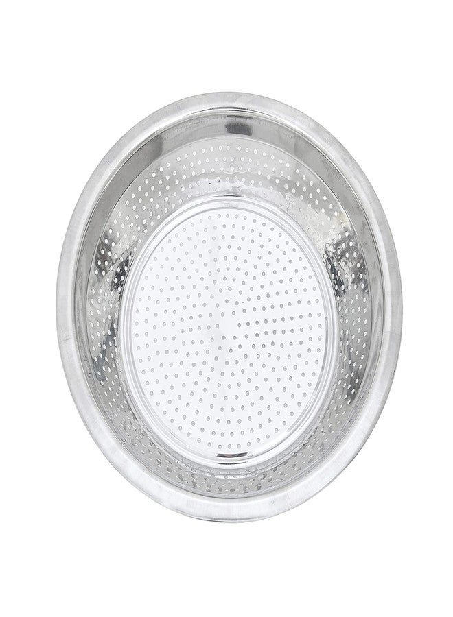 PTR (14 inch) Steel Chalni Strainer for Washing Draining Rice Pasta Noodles Poha Vegetables Fruit Basket - Image 1